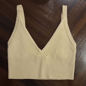 Double Zero Ribbed V-Neck Cropped Tank/ Bra- Cream/ Tan Color- Super Comfy